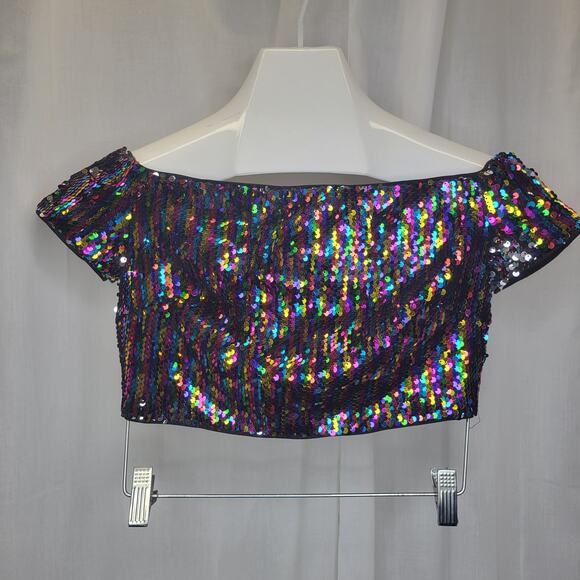 Forever 21 Multicolor/Silver Sequin Off the Shoulder Crop Top, S - Picture 1 of 9